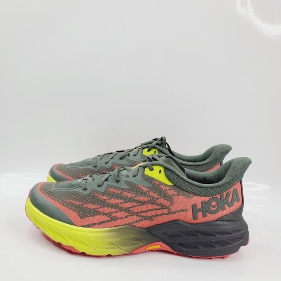 Hoka One One Men\'s Olive Red Neon Speedgoat 5 Athletic Running Shoes Size 12D main image 8